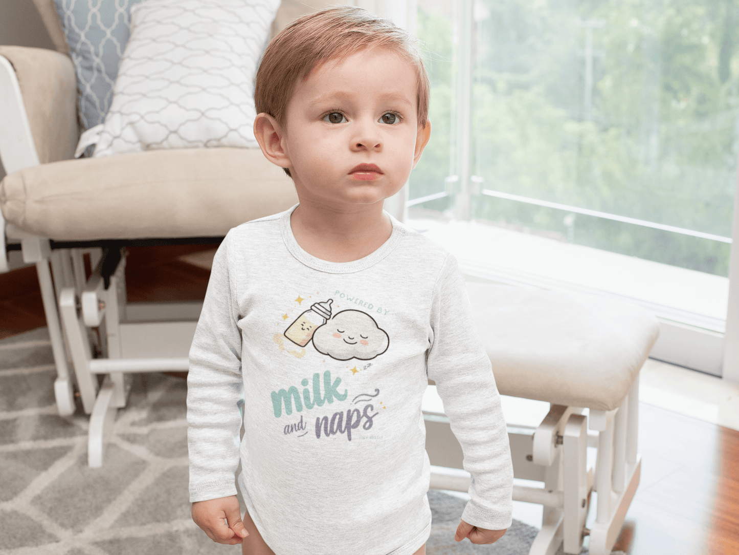 Powered By Milk And Nap  Baby Long Sleeve Bodysuit