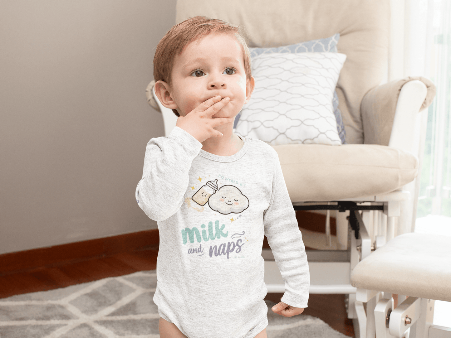 Powered By Milk And Nap  Baby Long Sleeve Bodysuit