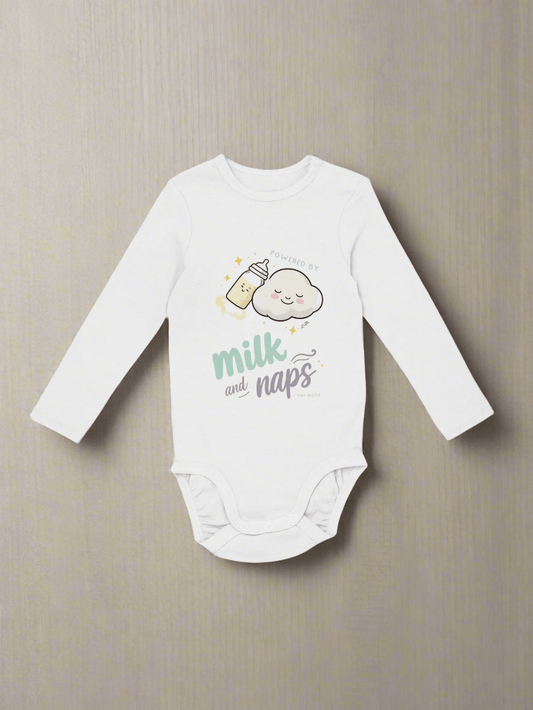 Powered By Milk And Nap  Baby Long Sleeve Bodysuit