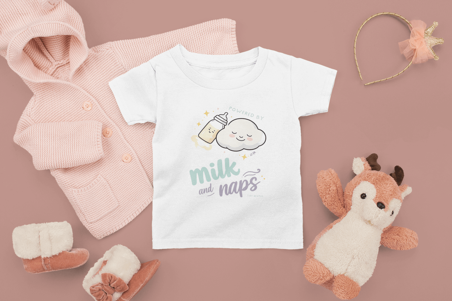 Powered By Milk And Nap Baby Crewneck T-shirt